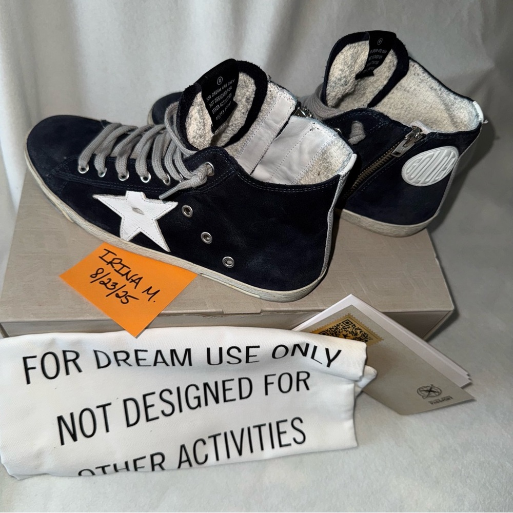 NEW! GGDB GOLDEN GOOSE Navy Suede Francy Side-Zip Sneakers size 39 New in Box! - Picture 14 of 16